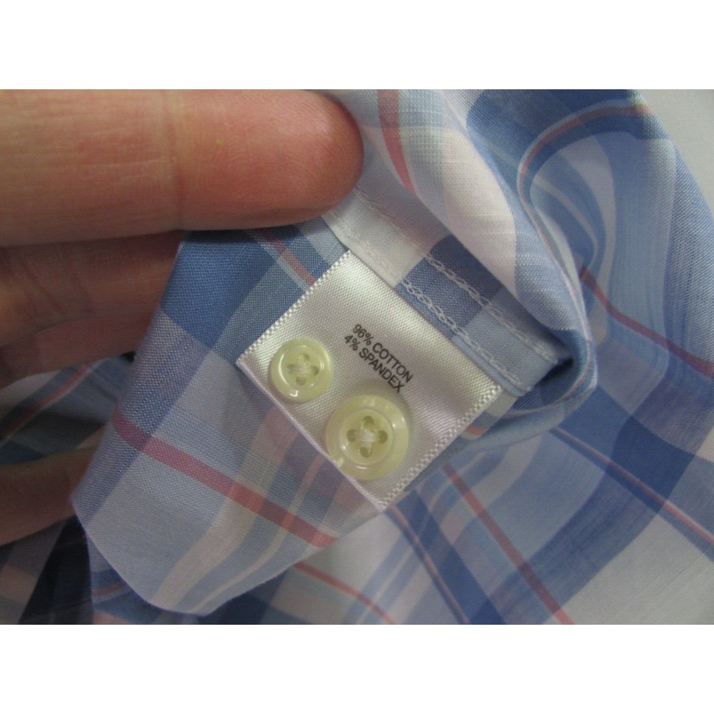Peter Millar Men's Medium Blue Plaid Button Down Long Sleeve Cotton Spandex - Picture 9 of 12